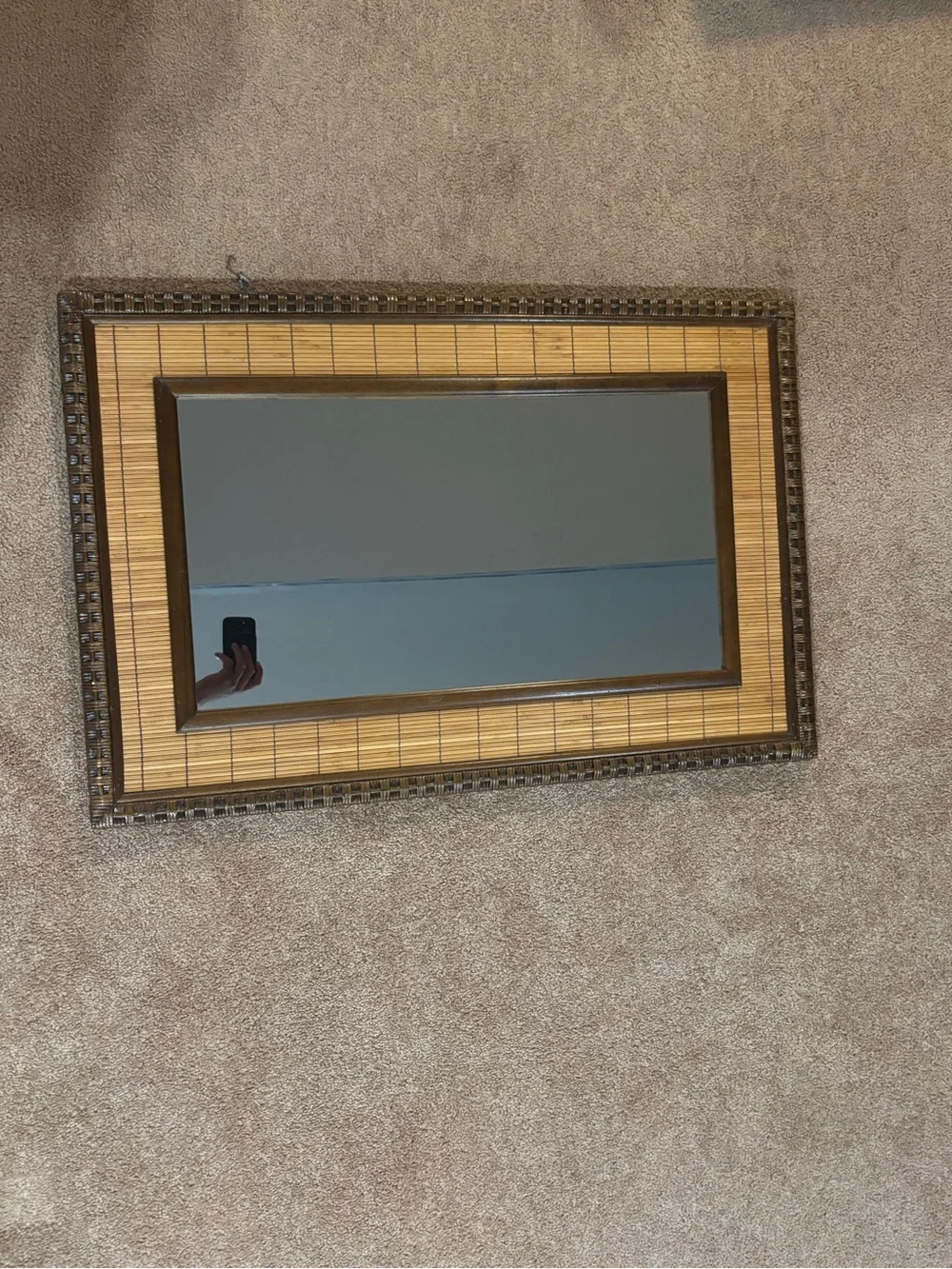 Wood and Bronze Rectangular Wall Mirror in Brown